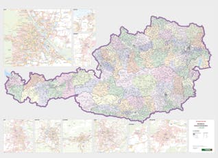 Postleitzahlenkarte (PLZ) Österreich 122 x 84 cm Österreichkarte | wlw.ch